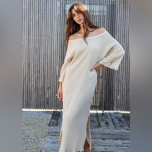 ⭐️NEW⭐️ Maurie and Eve Sail Aside Maxi Long Dress Taupe Beige Dress Off Shoulder